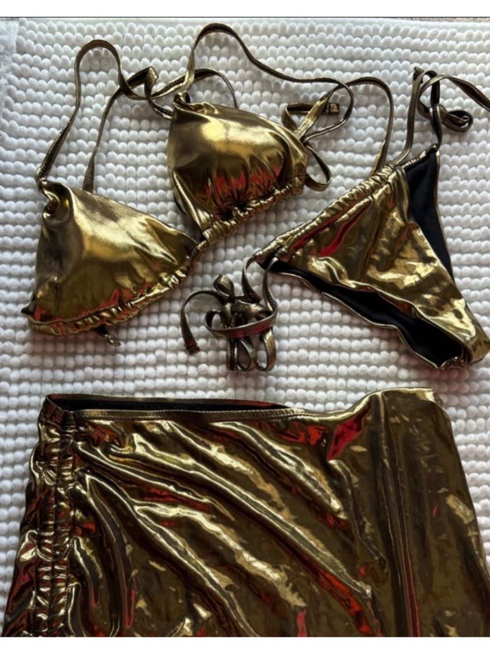 NEW Gold Metallic Lemay String Bikini Set with Matching skirt Wet look